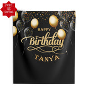 Custom Birthday Banner, Black Gold Custom Balloon Banner, Backdrops and Props, Teen Girls, women birthday Decoration
