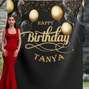 Custom Birthday Banner, Black Gold Custom Balloon Banner, Backdrops and Props, Teen Girls, women birthday Decoration