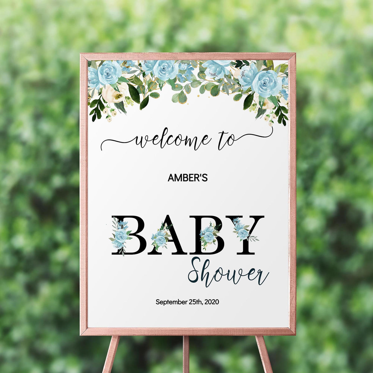 Blue Floral Baby Shower Welcome Sign, Boy Baby Shower Welcome Sign