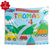 Transport Backdrop, Transportation Birthday Decor, Transport Banner, Vroom vroom Truck Car Background, Cars Trains Trucks and Planes