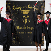 Medical School RN Graduation Backdrop Black Gold Glitter Doctor Nurse Grad Banner Physical Therapy Graduate Photo Booth EMT Class of 2023