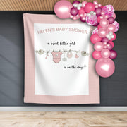 Custom Baby Shower Backdrop Sweet Little Girl On The Way Photo Booth Pink Girl Baby Cloths Shower Decoration Simple Modern Shower background