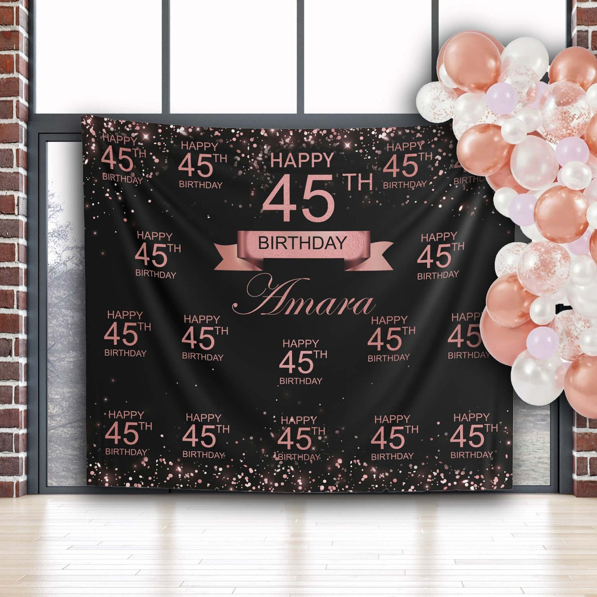 Rosegold Glitter step repeat Birthday Backdrop