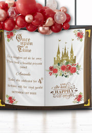 Red Roses Birthday Decor Once Upon a Time Birthday Backdrop Princess Party Banner Royal Castle Fairytale Background Derby Happy Birthday