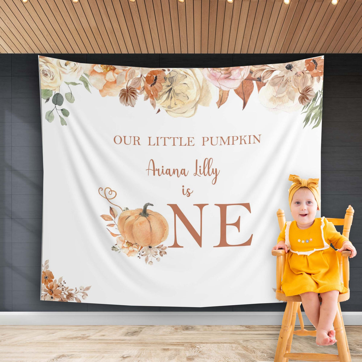 Autumn Girl Little Pumpkin First Birthday Backdrop