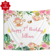 pink floral Jungle Party Backdrop