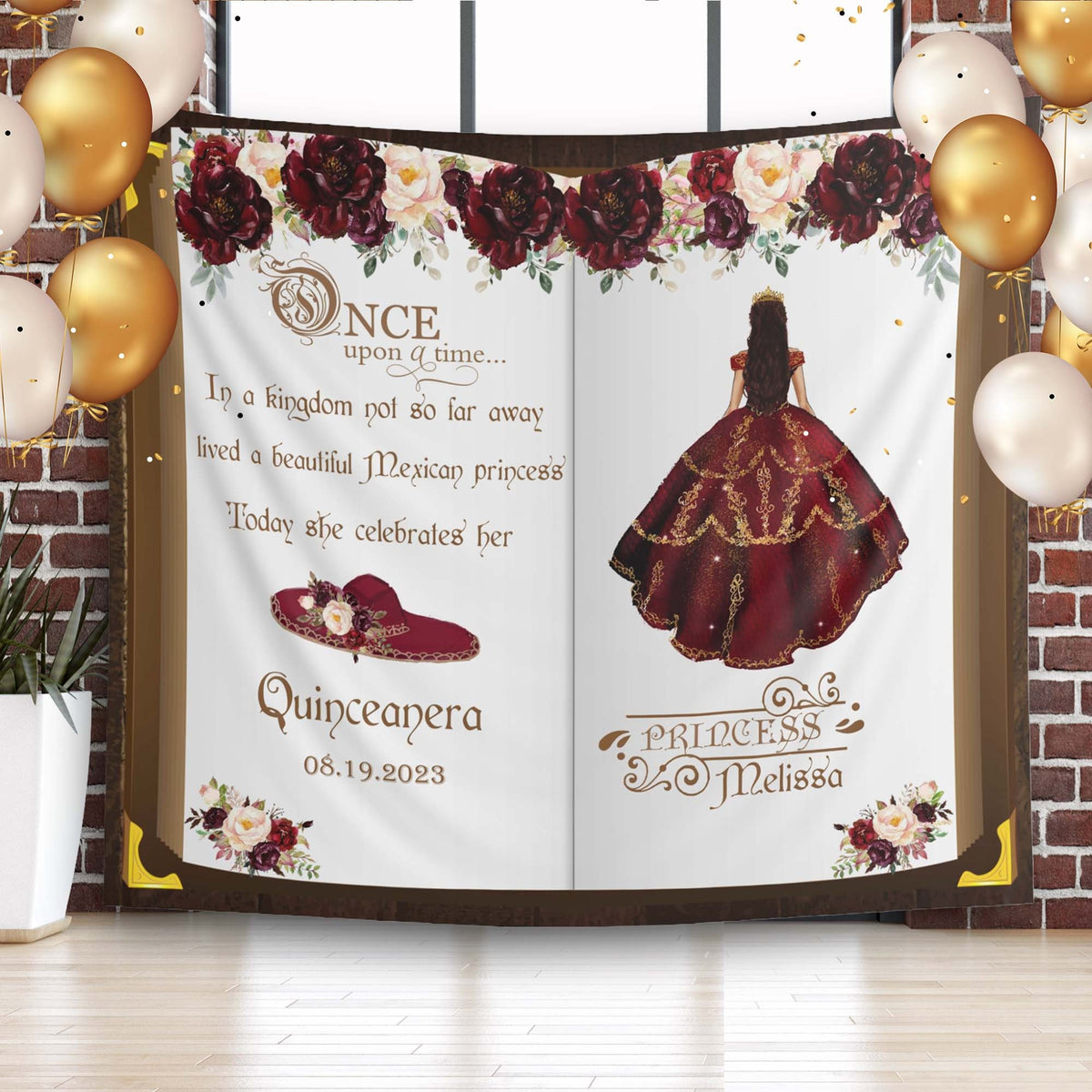 Burgundy Mexican Princess Birthday Backdrop