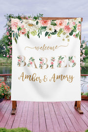 Twins Girls Baby Shower Backdrop Custom Blush Floral Shower Decorations Welcome Babies Photo Booth Backdrop Baby Shower Banner 01BS07
