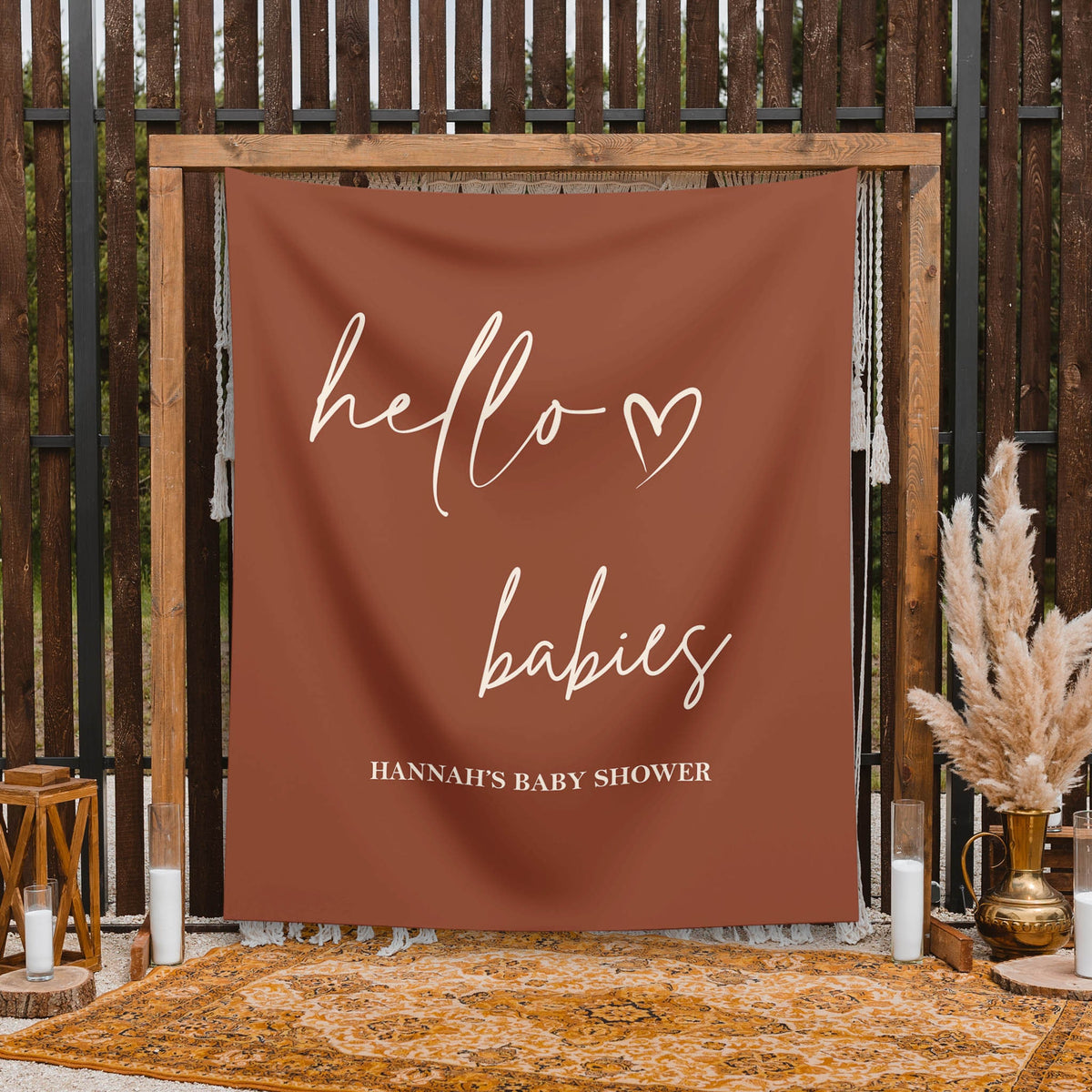 Twins Baby Shower Backdrop Hello Babies Minimalist Baby Shower Backdrop Gender Neutral Baby Shower Decor Terracotta Baby Shower Banner THB