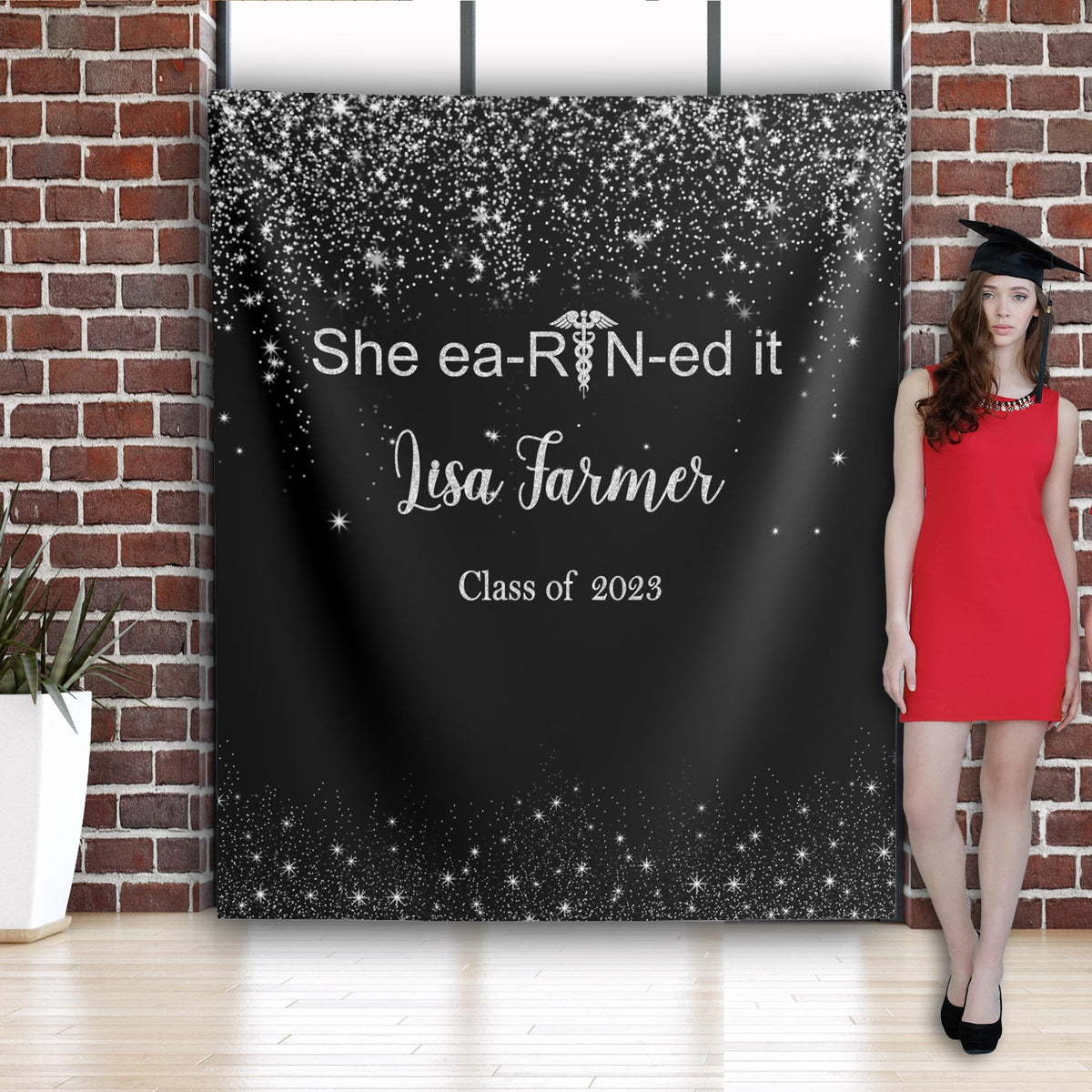 She Earned It RN Graduation Backdrop