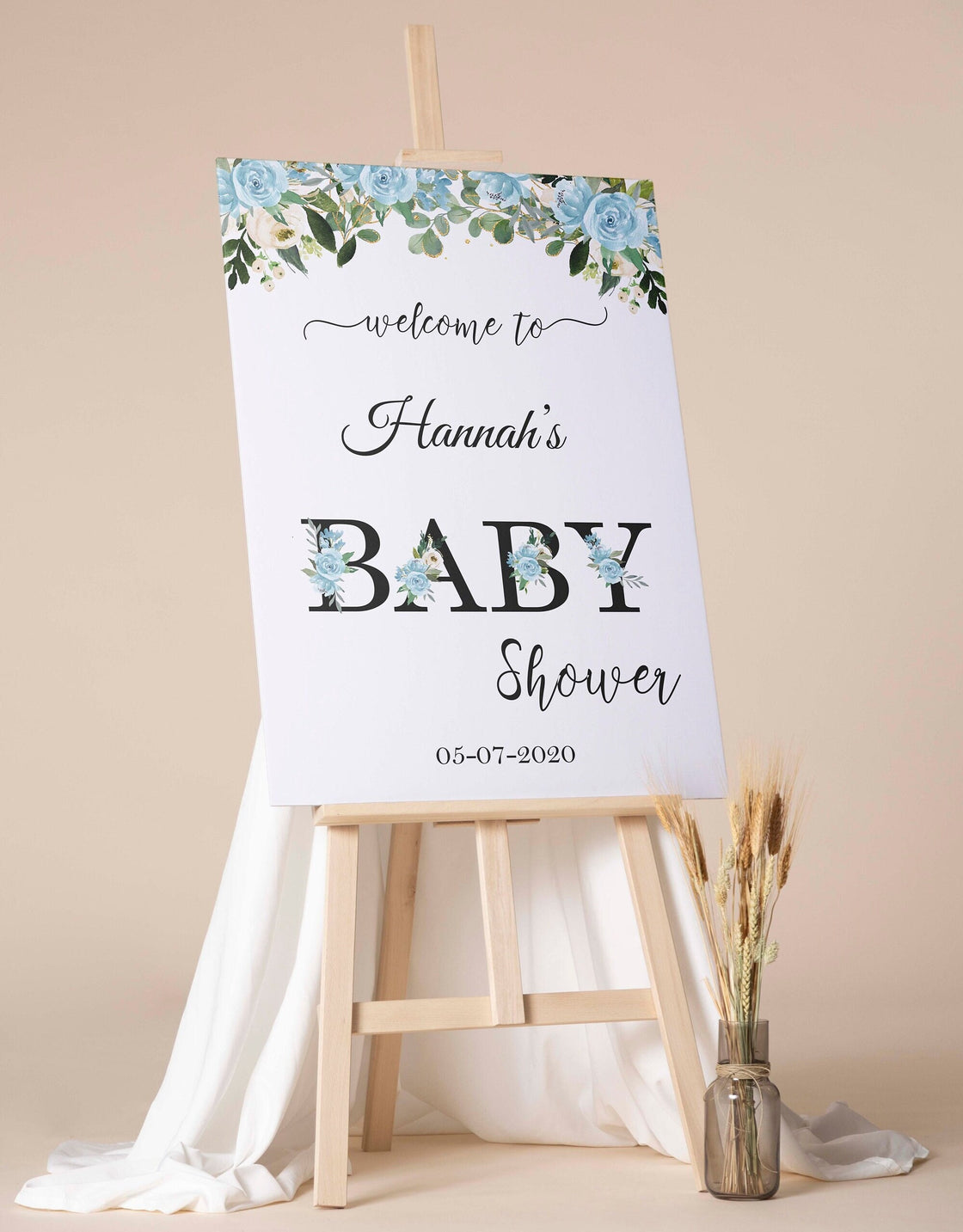 Blue Floral Boy Baby Shower Welcome Sign Foamboard Custom Baby Shower Decoration Welcome Poster Baby Sprinkle Printed and Shipped Its A Boy