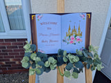 Printed Princess Birthday Welcome Sign Personalized Foam Board Sign Fairytale Birthday Sign Custom Storybook Decoration Floral Castle