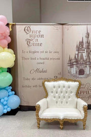 Vintage Storybook Birthday Backdrop Elegant Unique Princess Open Book Banner Once Upon a time Castle Backdrop Gender Neutral Party Decor