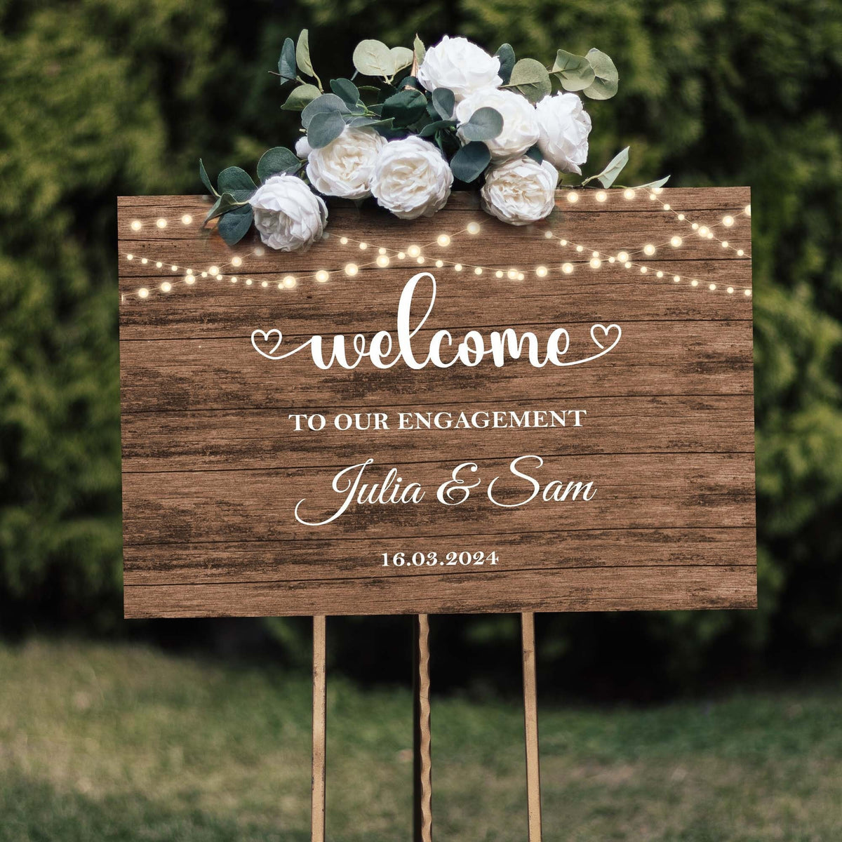 Engagement Sign Rustic Wood Welcome Foam Board Wedding Signage Decor Printed Welcome to our Engagement Personalized Poster Country Wedding