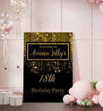 Black and Gold Glitter Welcome Poster Foamboard Birthday Welcome Sign Gold Welcome Sign Printed and Shipped Foam Board Birthday Dinner
