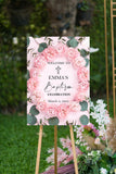 Pink Roses Baptism Foam Board Poster Sign Printed Girl Christening Religious Foamcore Welcome Sign Announcement Sign First Holy Communion