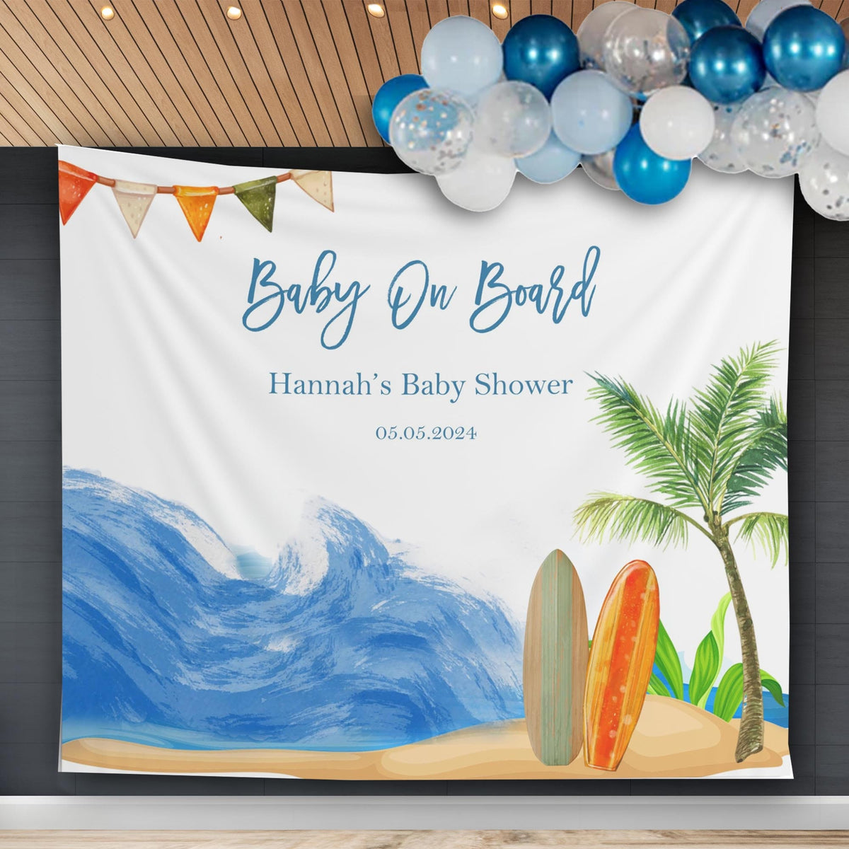 Baby on Board Decor Surf Beach Waves Baby ShowerBackdrop