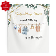 Laundry Blue Greenery Baby Sprinkle Decoration Custom Backdrop