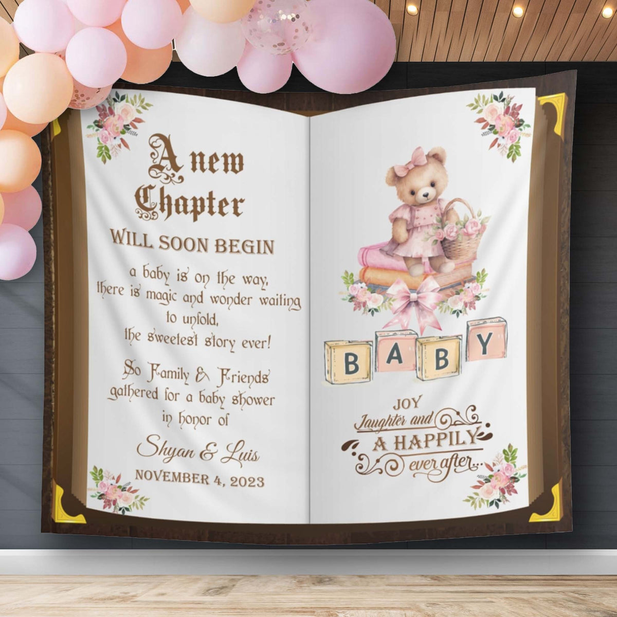 A New Chapter Will Soon Begin Storybook Baby Shower Backdrop