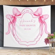 Pink Bow Girl Baby Shower Backdrop Custom Watercolor Ribbon Baby Sprinkle Banner