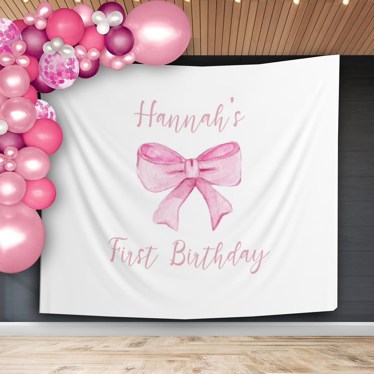 Coquette Bow Backdrop Girl Pink Ribbon Birthday Party Banner