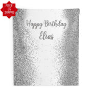 Custom 50th Birthday Backdrop, Fifty Fun Fantastic Fabulous Banner, Personalized Silver Glitter 50th Party Decor, Fiftieth Women's Banner