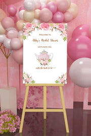 Floral Bridal Shower Sign Lets Have Tea With The Bride to Be Wedding Shower Foam Board Blush Tea Pot Bridal Brunch Poster Future Mrs
