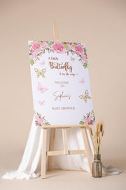 Blush Pink Floral Baby Shower Decor Poster A little Butterfly on the Way