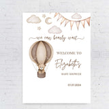 Bear Baby Shower Foam Board Sign Gender Neutral Hot Air Balloon Welcome Sign We Can Bearly Wait Beige Baby Shower Poster Custom Sign
