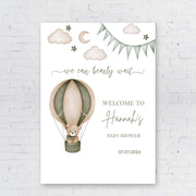 Bear Baby Shower Foam Board Sign Gender Neutral Hot Air Balloon Welcome Sign We Can Bearly Wait Beige Baby Shower Poster Custom Sign