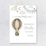 Sage Green Bear Baby Shower Foam Board Sign Gender Neutral Hot Air Balloon Welcome Sign We Can Bearly Wait Baby Shower Poster Custom Sign