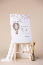 Bear Baby Shower Foam Board Sign Gender Neutral Hot Air Balloon Welcome Sign We Can Bearly Wait Beige Baby Shower Poster Custom Sign
