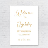 Happy Birthday Welcome Sign Foam Board Personalized Birthday Poster Any Age Sign Custom Party Decoration Modern White Gold Printed Sign