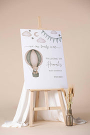 Bear Baby Shower Foam Board Sign Gender Neutral Hot Air Balloon Welcome Sign We Can Bearly Wait Beige Baby Shower Poster Custom Sign
