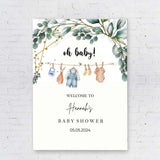 Greenery Baby Shower Foam Board Oh Baby Theme Sign Boy Clothes Minimalist Paper Poster Welcome Sign Personalised Name Baby Sprinkle Printed