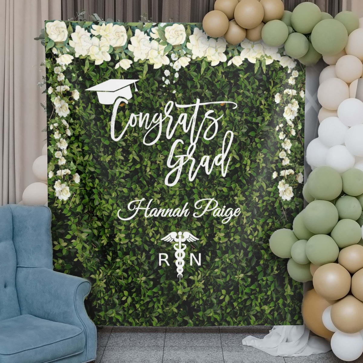 Nurse Grad Decor RN Grass Wall Fabric Backdrop Nursing Student Graduation Photobooth Nurse Graduate Ideas Class of 2025 Party Banner