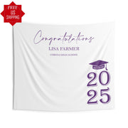 Personalized Graduation Backdrop: Class of 2026, Purple Gold Grad Cap Banner