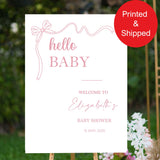 Baby Shower Welcome Sign Pink Coquette Bow Baby Shower Entrance Foamboard Sign Printed Hello Baby Blush Ribbon Minimalist Poster Paper
