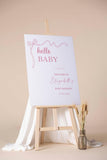 Baby Shower Welcome Sign Pink Coquette Bow Baby Shower Entrance Foamboard Sign Printed Hello Baby Blush Ribbon Minimalist Poster Paper
