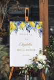 Blue Lemon Bridal Shower Sign Printed and Shipped Blue Floral Citrus Poster Paper Bachelorette Party Decor Custom Welcome Sign