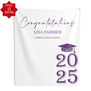 Personalized Graduation Backdrop: Class of 2026, Purple Gold Grad Cap Banner