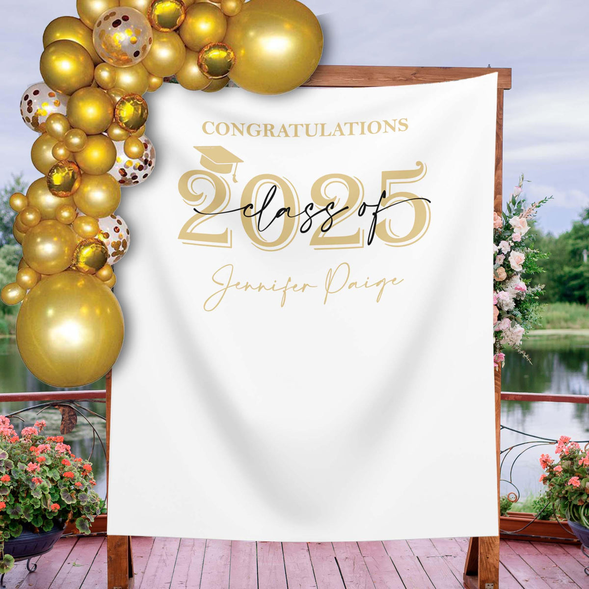 Custom Graduation Party Backdrop Class of 2025 Personalized High School Graduation Banner College Graduation Multiple Colors Grad Hat Decor
