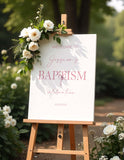 Baptism Welcome Sign Printed & Shipped, Blush Welcome To The Baptism Foam Board Minimalist Christening Decor Soft Pink Bow Poster Paper