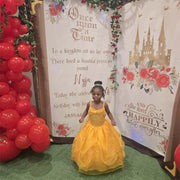Red Floral Princess Birthday Party Backdrop Castle Fairytale Decor