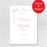 Printed Coquette Bow Sign Bridal Shower Welcome Poster Blush Ribbon Bachelorette Party Foamboard Engagement Poster Wedding Shower Future Mrs