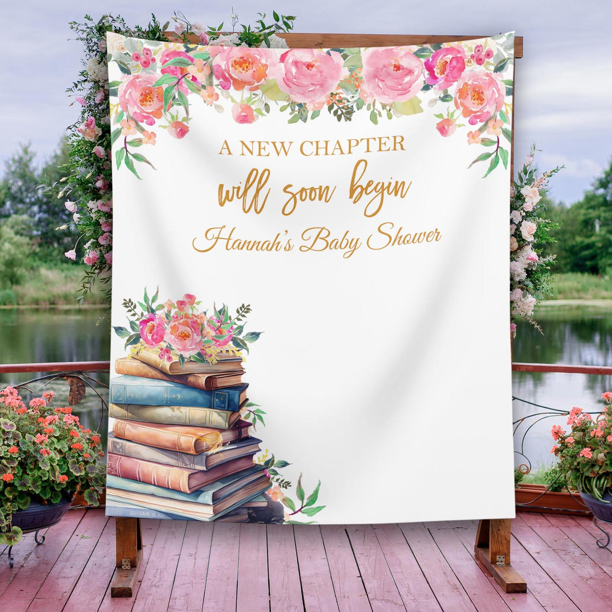 Book-Themed Baby Shower Decor New Chapter Will Soon Begin Backdrop
