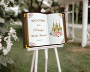 Printed Purple Birthday Sign Princess Prince Floral Welcome Sign Personalized Foam Board Fairytale Birthday Custom Storybook Decoration
