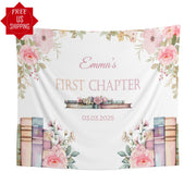 Pink Green Girl Floral Book Banner High Chair Party Backdrop