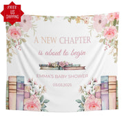 New Chapter Baby Shower Decor Book Themed Baby Sprinkle Backdrop Baby On The Way Banner Blush Floral Storybook Decor Bridal Shower Sign
