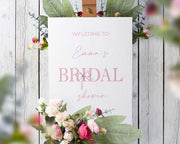 Printed Bridal Shower Welcome Sign Blush Coquette Bow Bachelorette Party Foamboard Pink Ribbon Engagement Poster Wedding Shower Future Mrs